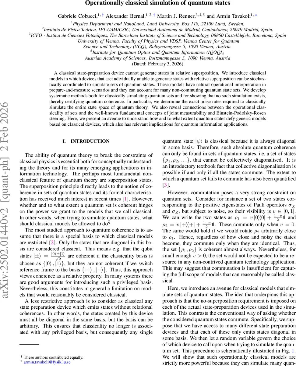 Operationally classical simulation of quantum states