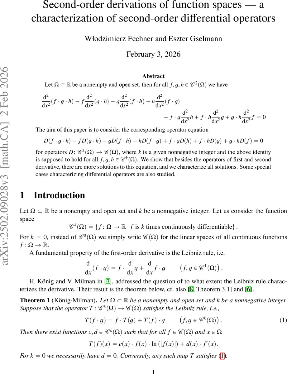 Second-order derivations of function spaces -- a characterization of second-order differential operators