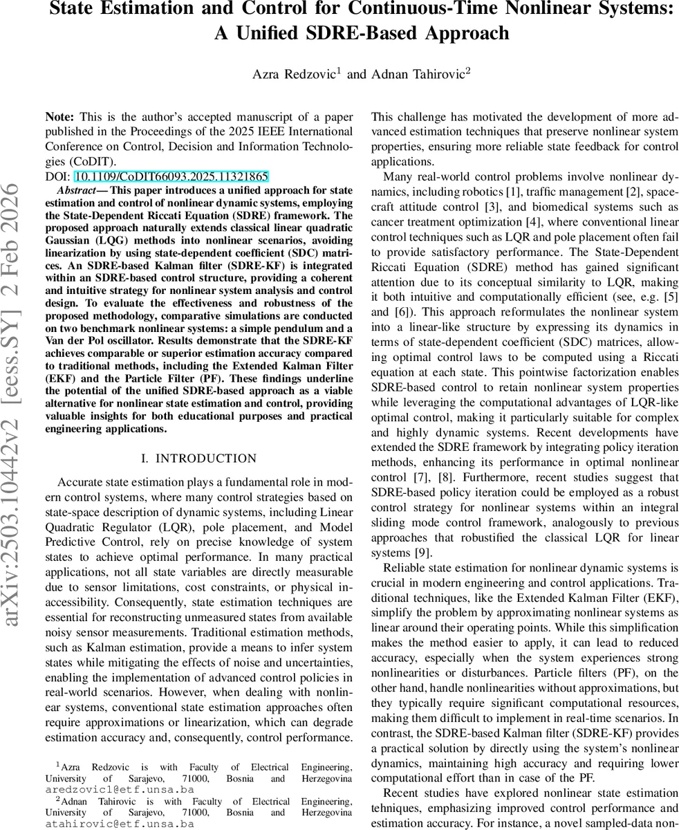 State Estimation and Control for Continuous-Time Nonlinear Systems: A Unified SDRE-Based Approach