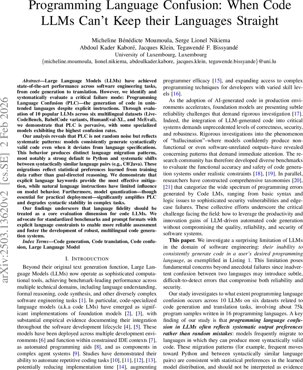 Programming Language Confusion: When Code LLMs Can't Keep their Languages Straight