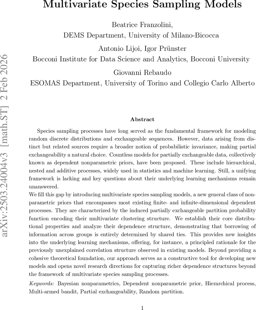Multivariate Species Sampling Models