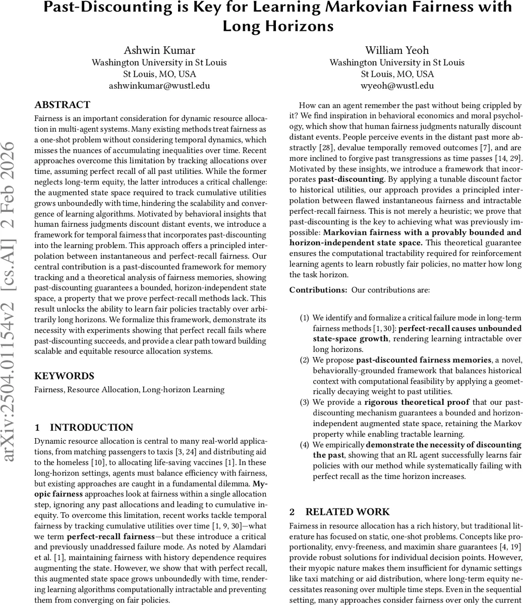 Past-Discounting is Key for Learning Markovian Fairness with Long Horizons
