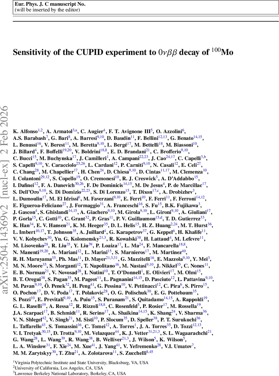 Sensitivity of the CUPID experiment to $0νββ$ decay of $^{100}$Mo