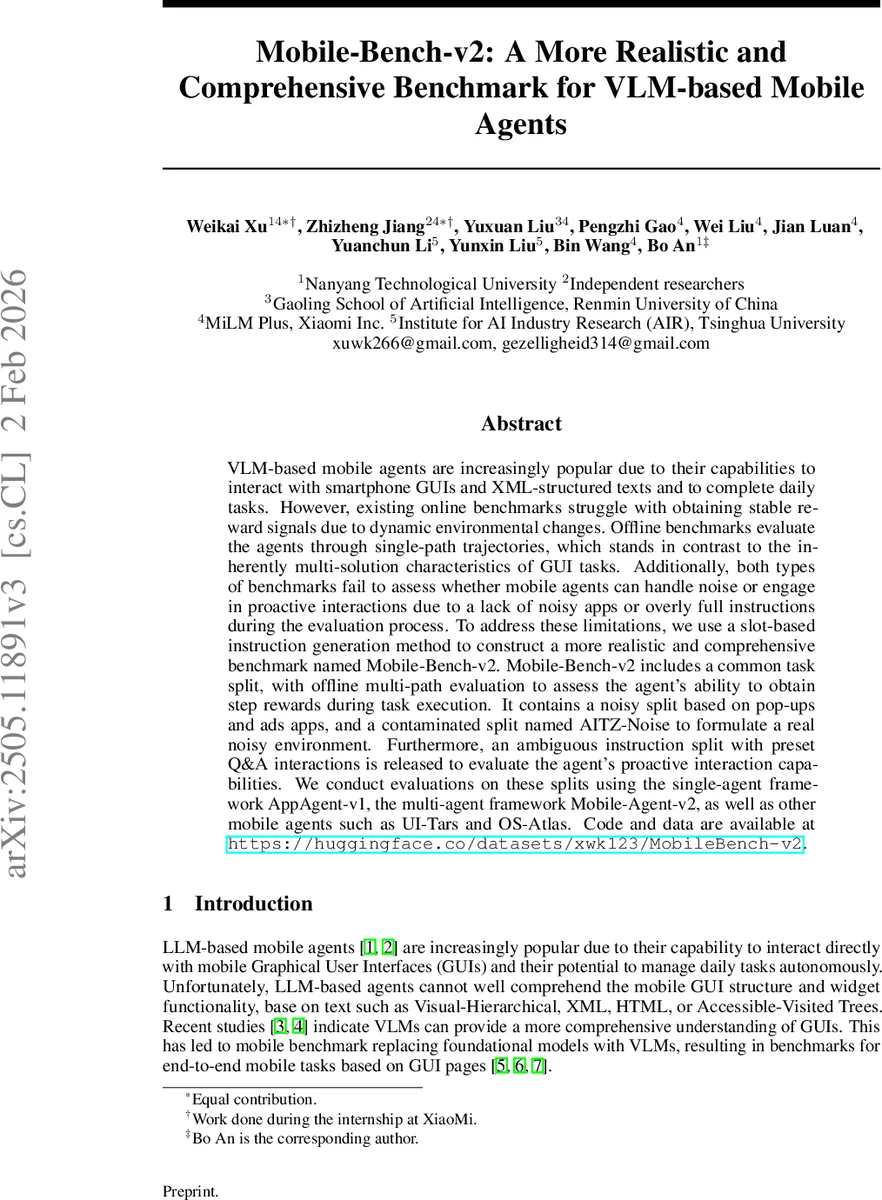 Mobile-Bench-v2: A More Realistic and Comprehensive Benchmark for VLM-based Mobile Agents