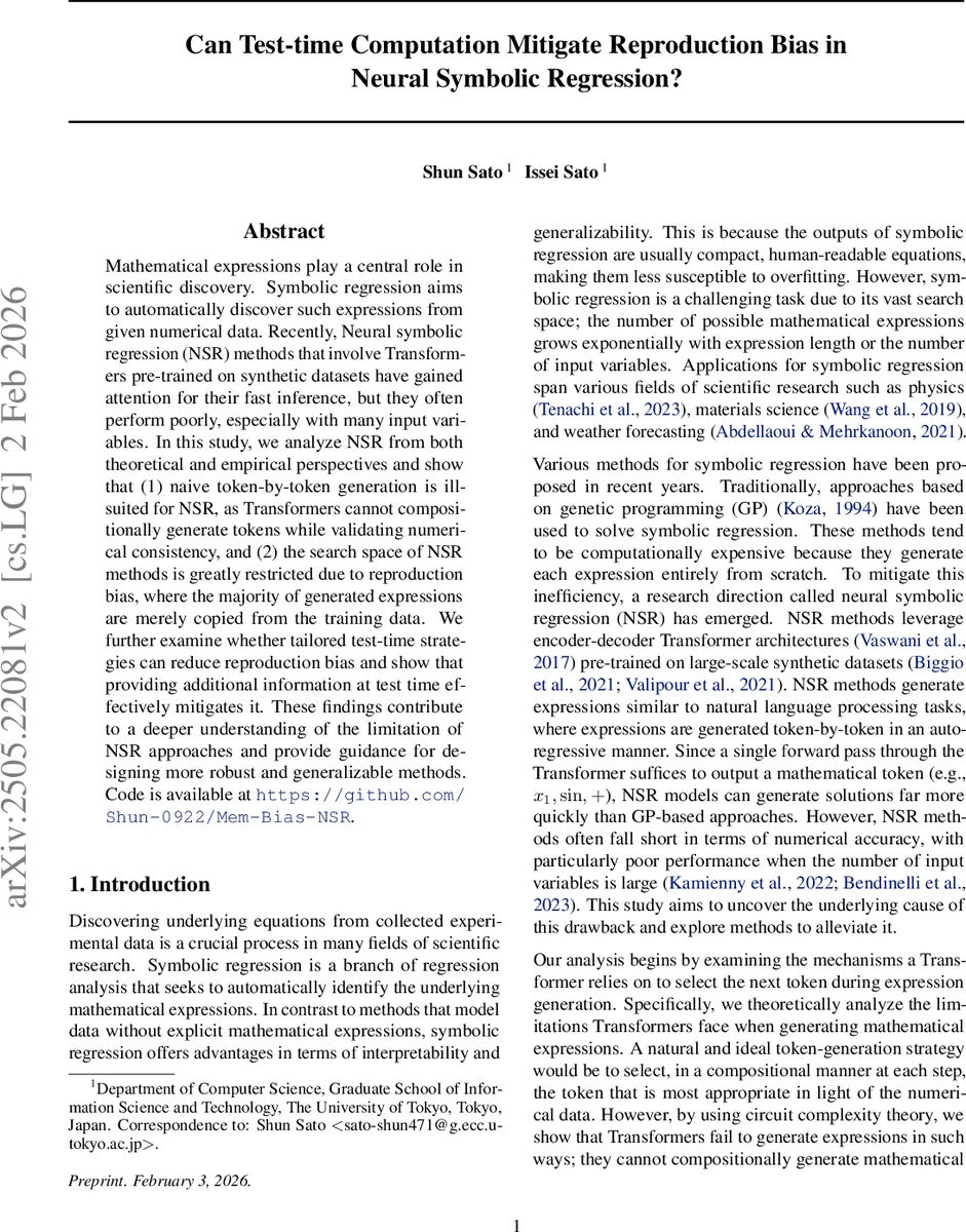Can Test-time Computation Mitigate Reproduction Bias in Neural Symbolic Regression?
