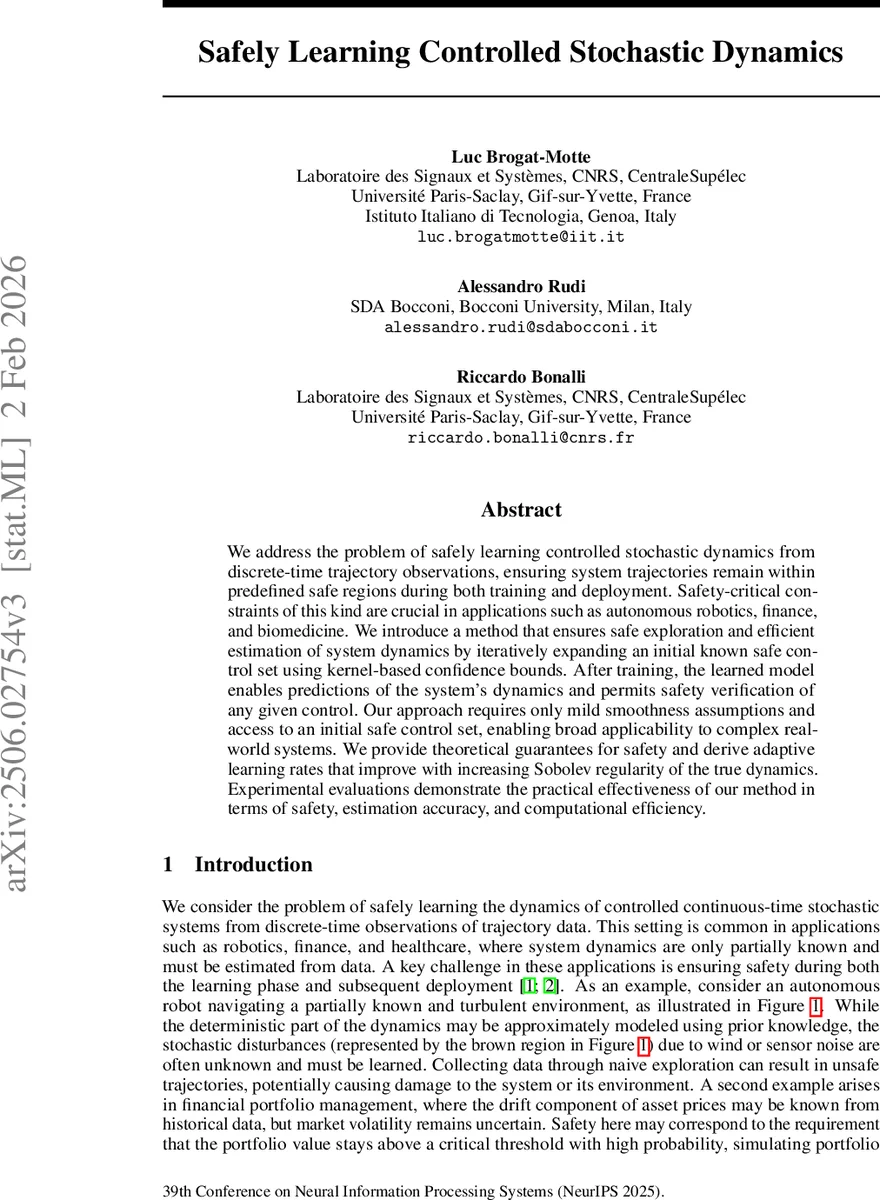 Safely Learning Controlled Stochastic Dynamics