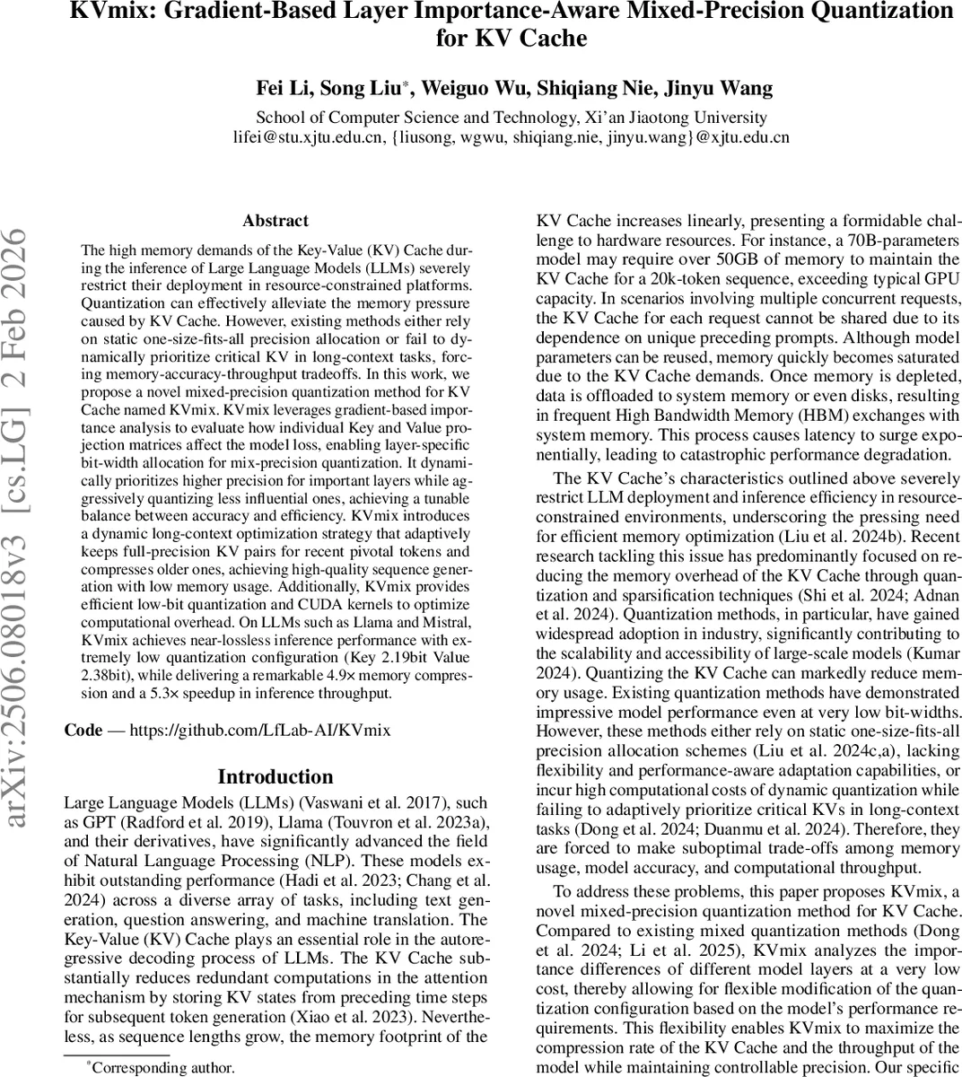 KVmix: Gradient-Based Layer Importance-Aware Mixed-Precision Quantization for KV Cache