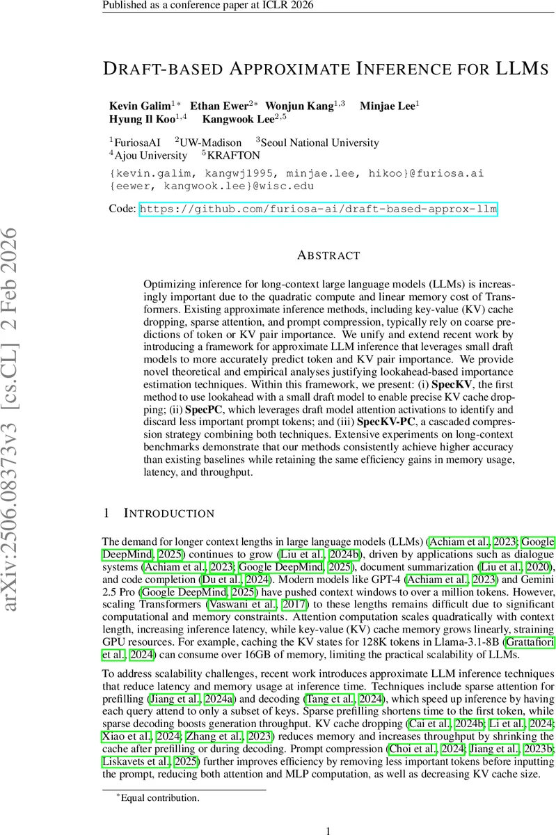 Draft-based Approximate Inference for LLMs