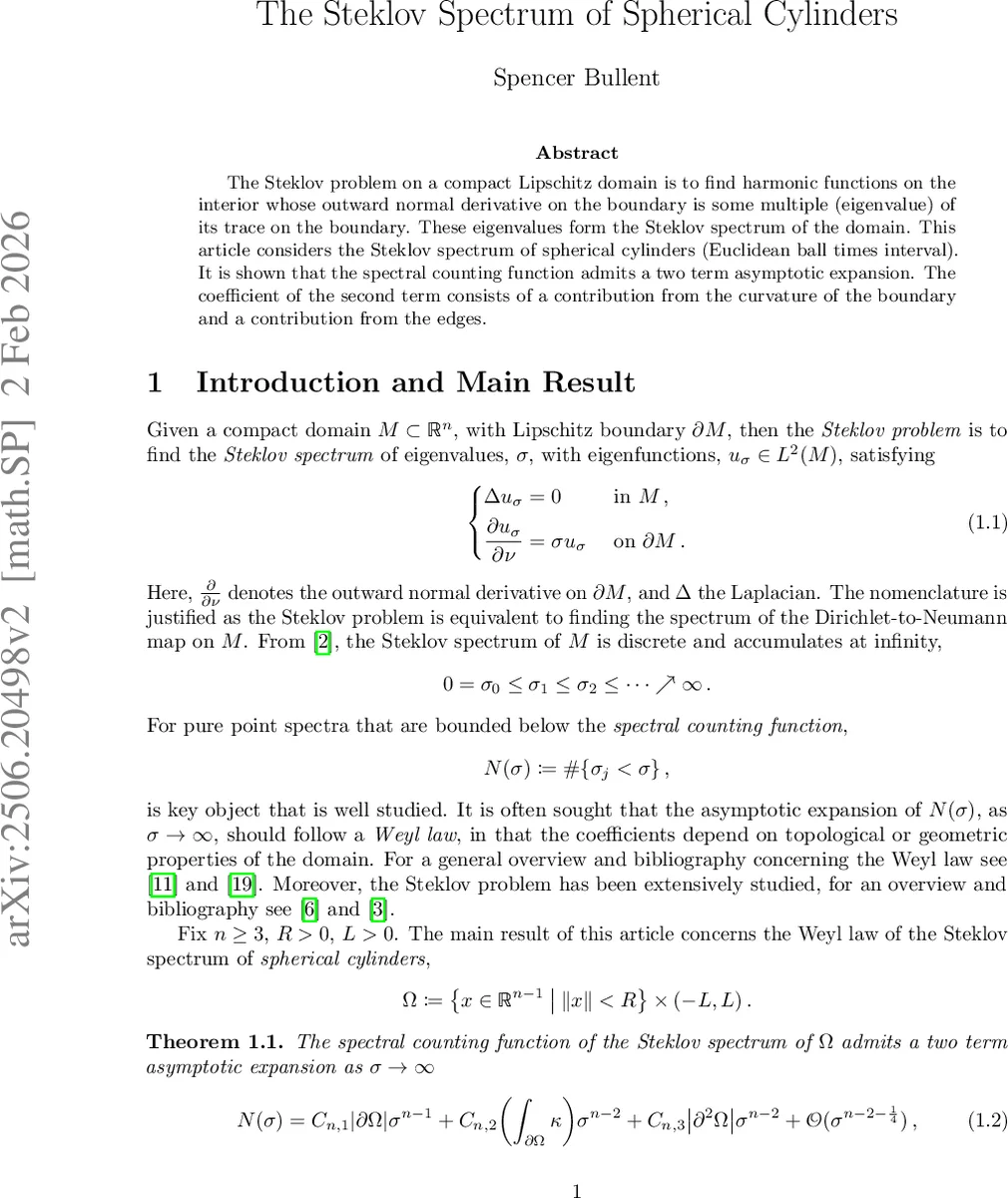 The Steklov Spectrum of Spherical Cylinders