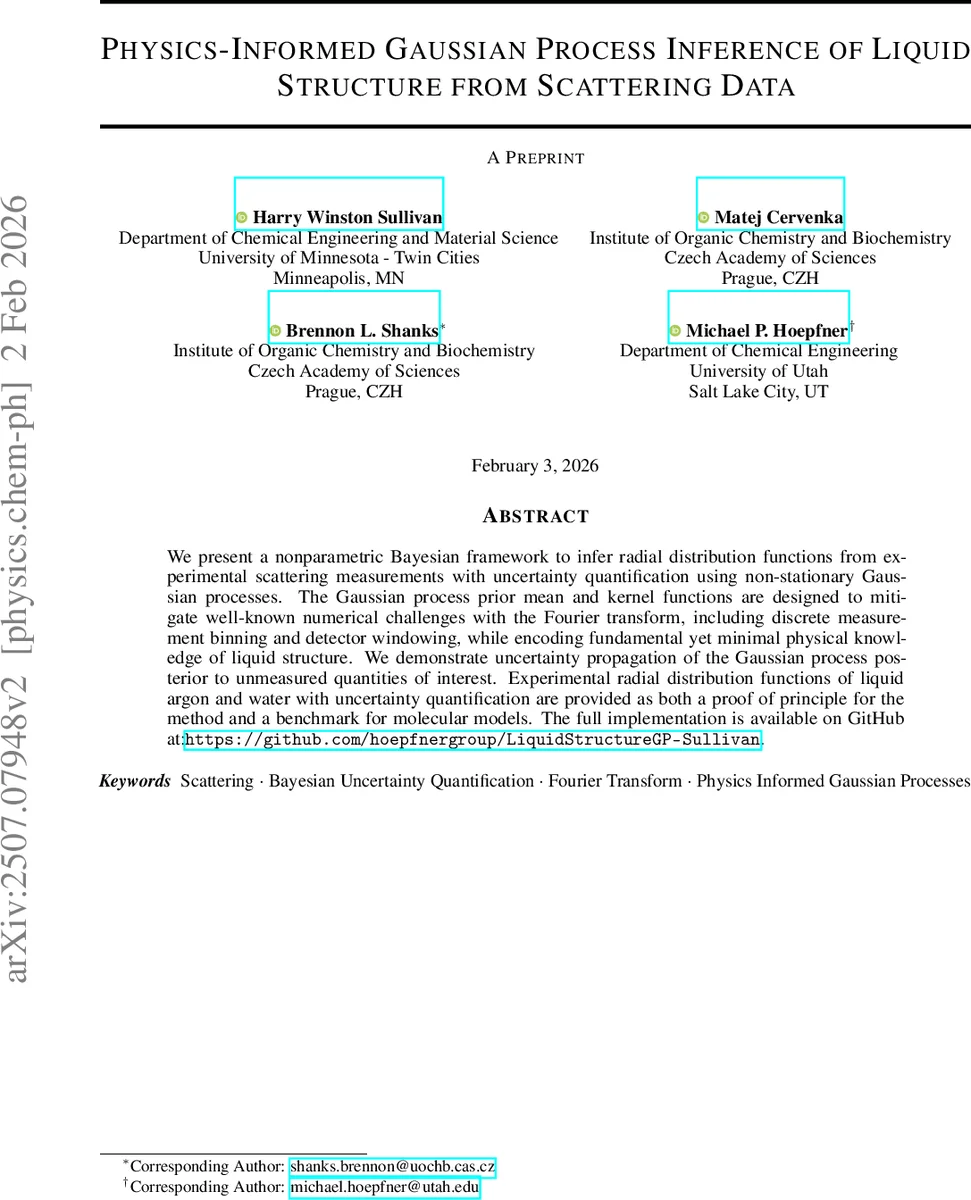 Physics-Informed Gaussian Process Inference of Liquid Structure from Scattering Data