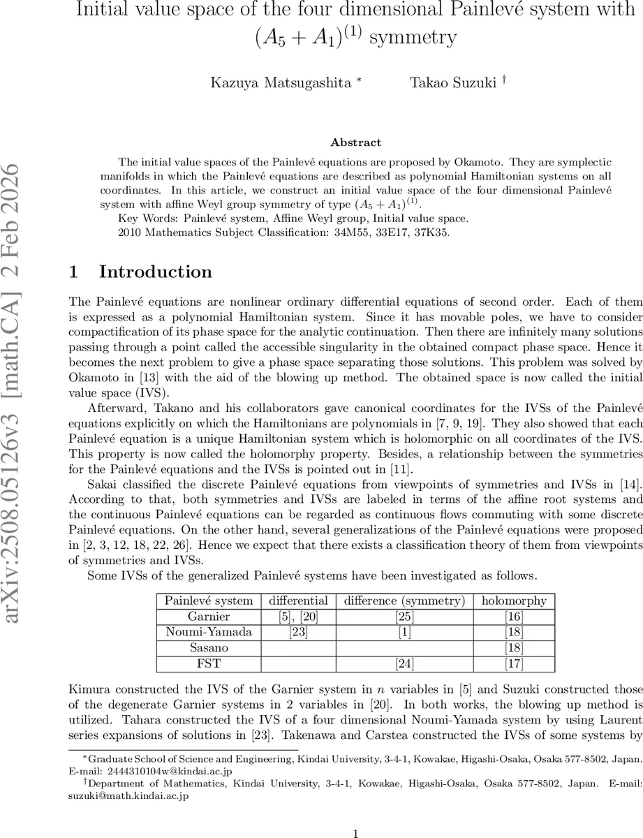 Initial value space of the four dimensional Painlevé system with $(A_5+A_1)^{(1)}$ symmetry