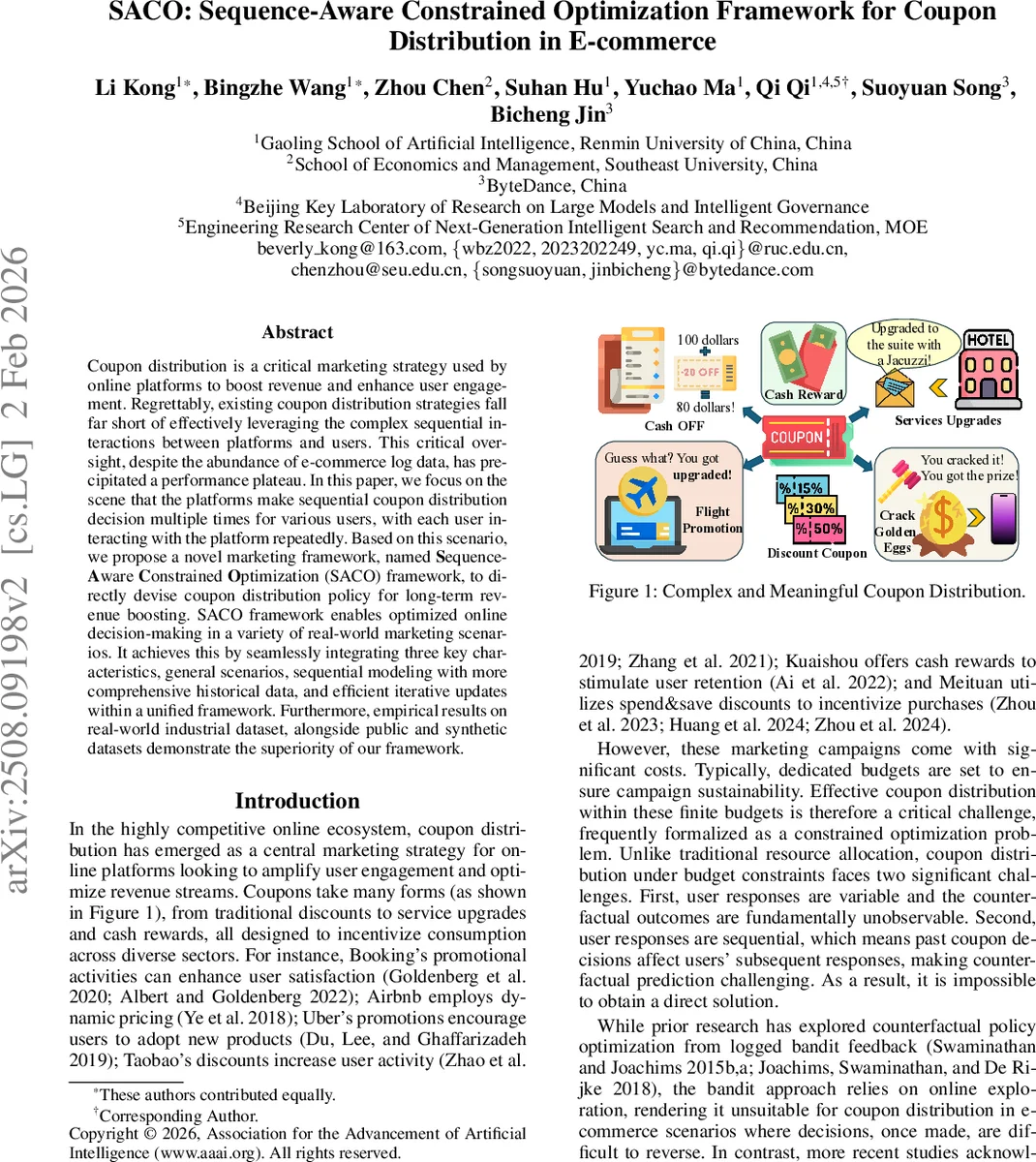 SACO: Sequence-Aware Constrained Optimization Framework for Coupon Distribution in E-commerce