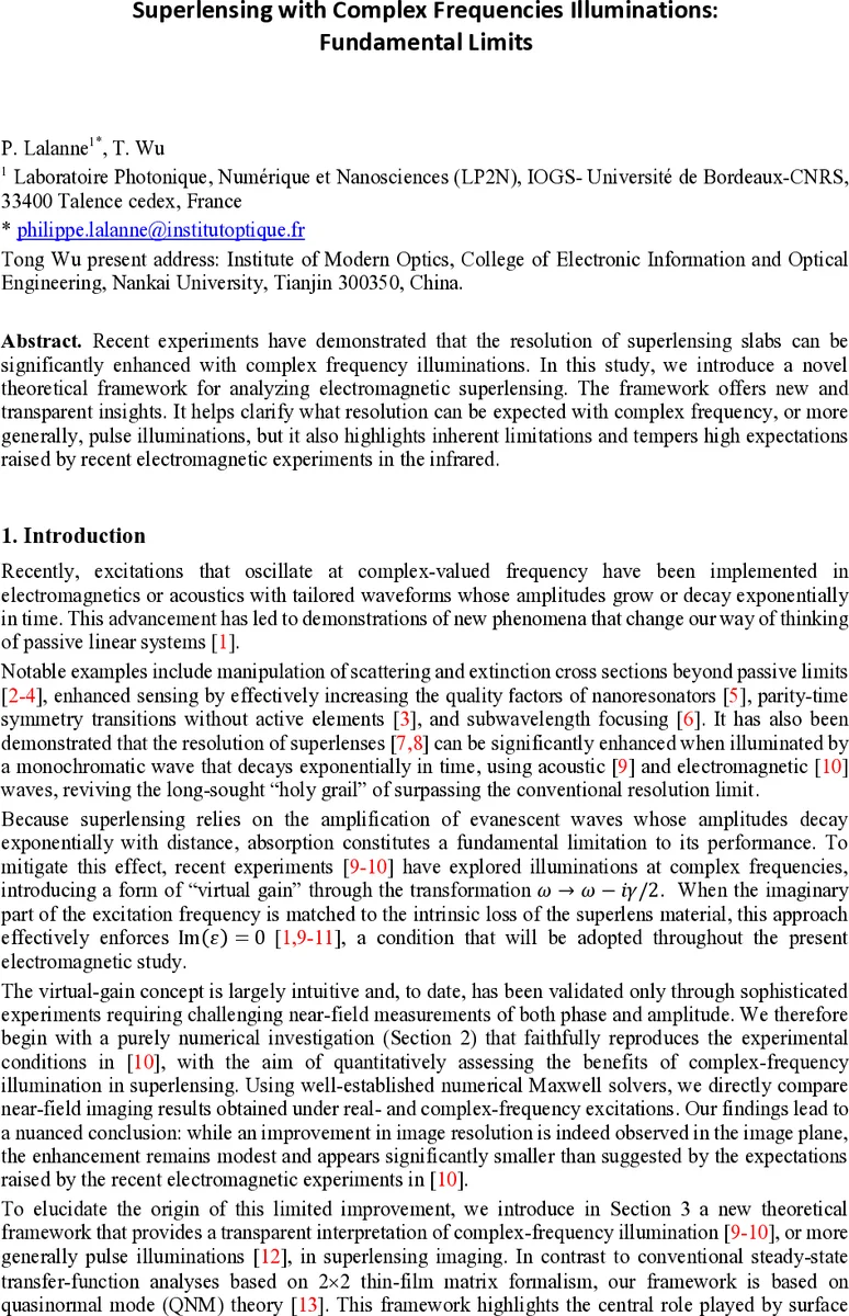 Superlensing with Complex Frequencies Illuminations: Fundamental Limits