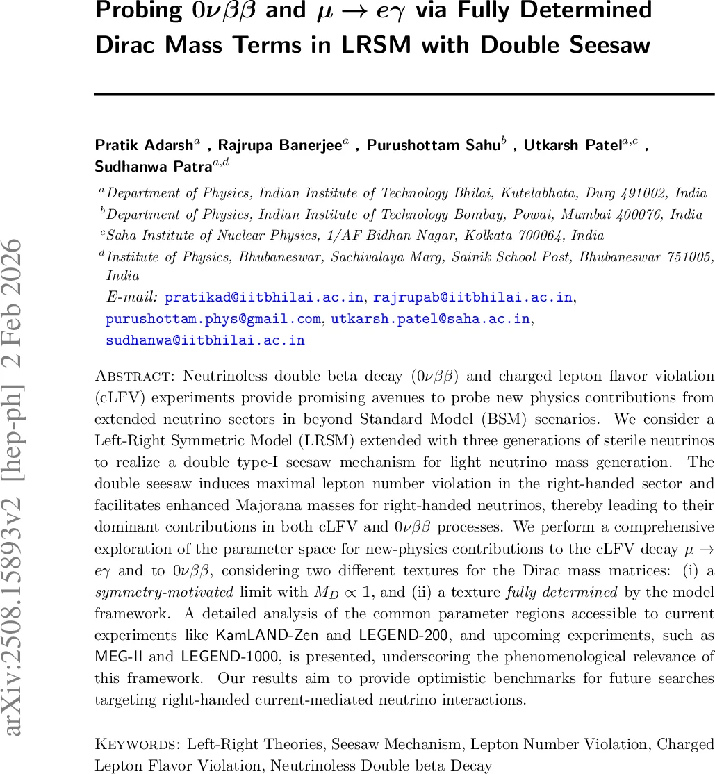 Probing $0νββ$ and $μ	o eγ$ via Fully Determined Dirac Mass Terms in LRSM with Double Seesaw