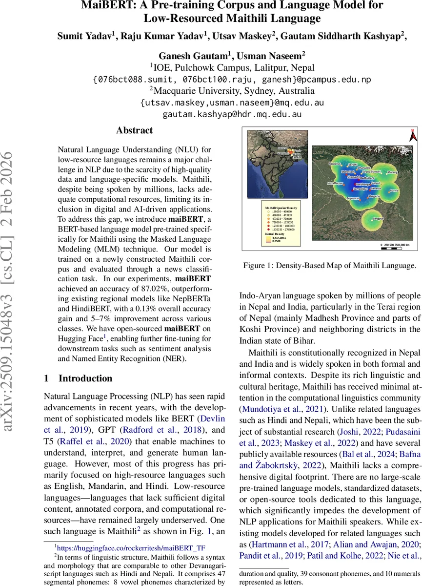 MaiBERT: A Pre-training Corpus and Language Model for Low-Resourced Maithili Language