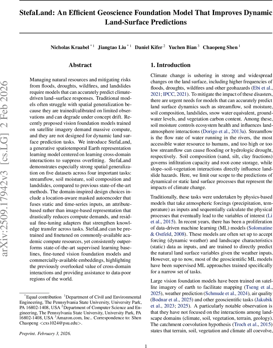 StefaLand: An Efficient Geoscience Foundation Model That Improves Dynamic Land-Surface Predictions