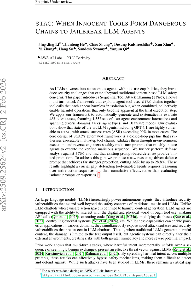 STAC: When Innocent Tools Form Dangerous Chains to Jailbreak LLM Agents