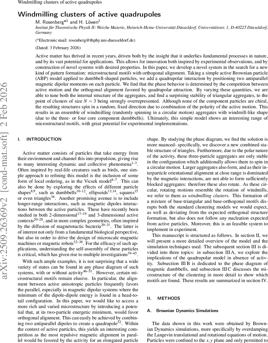 Windmilling clusters of active quadrupoles