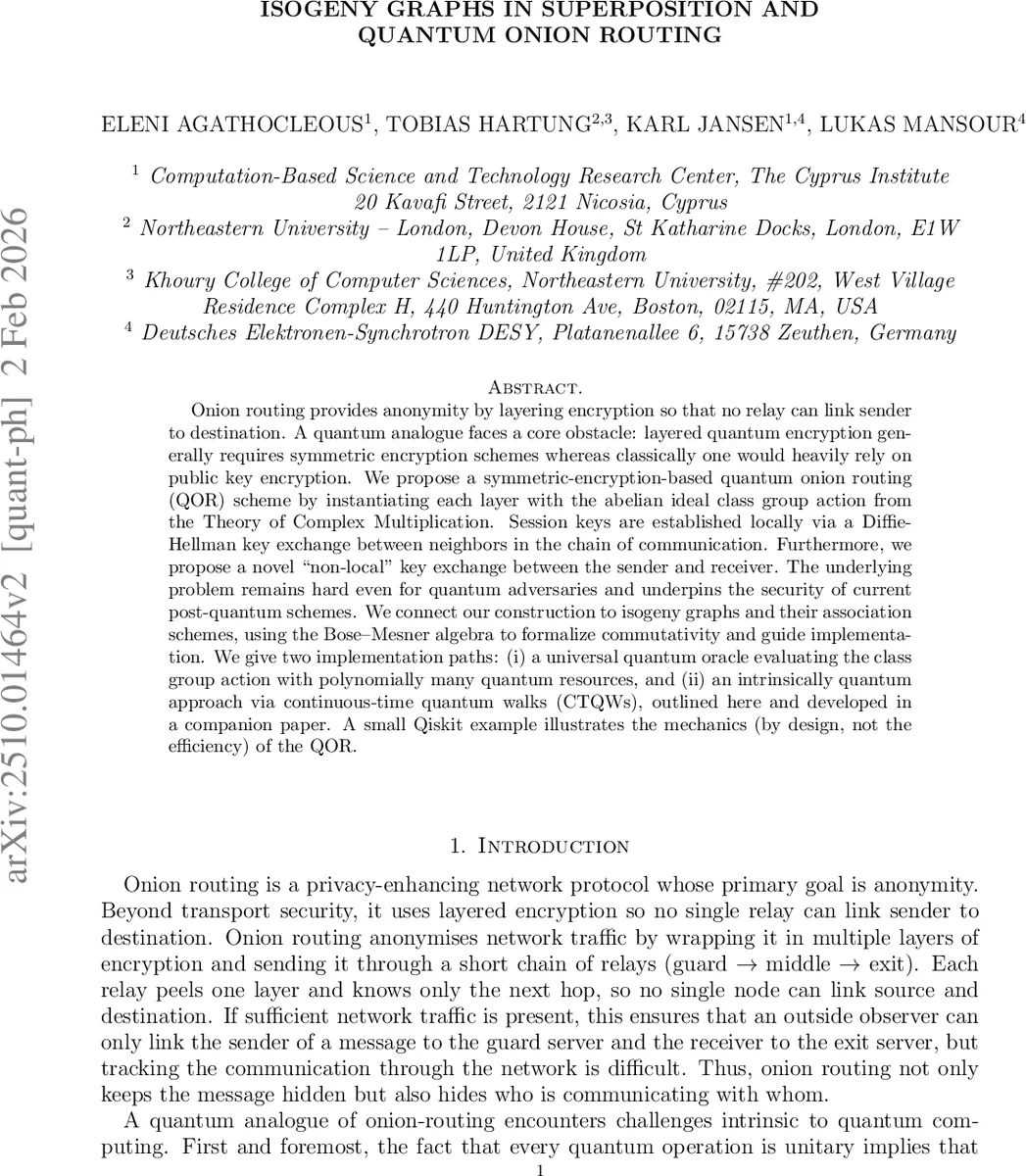 Isogeny Graphs in Superposition and Quantum Onion Routing
