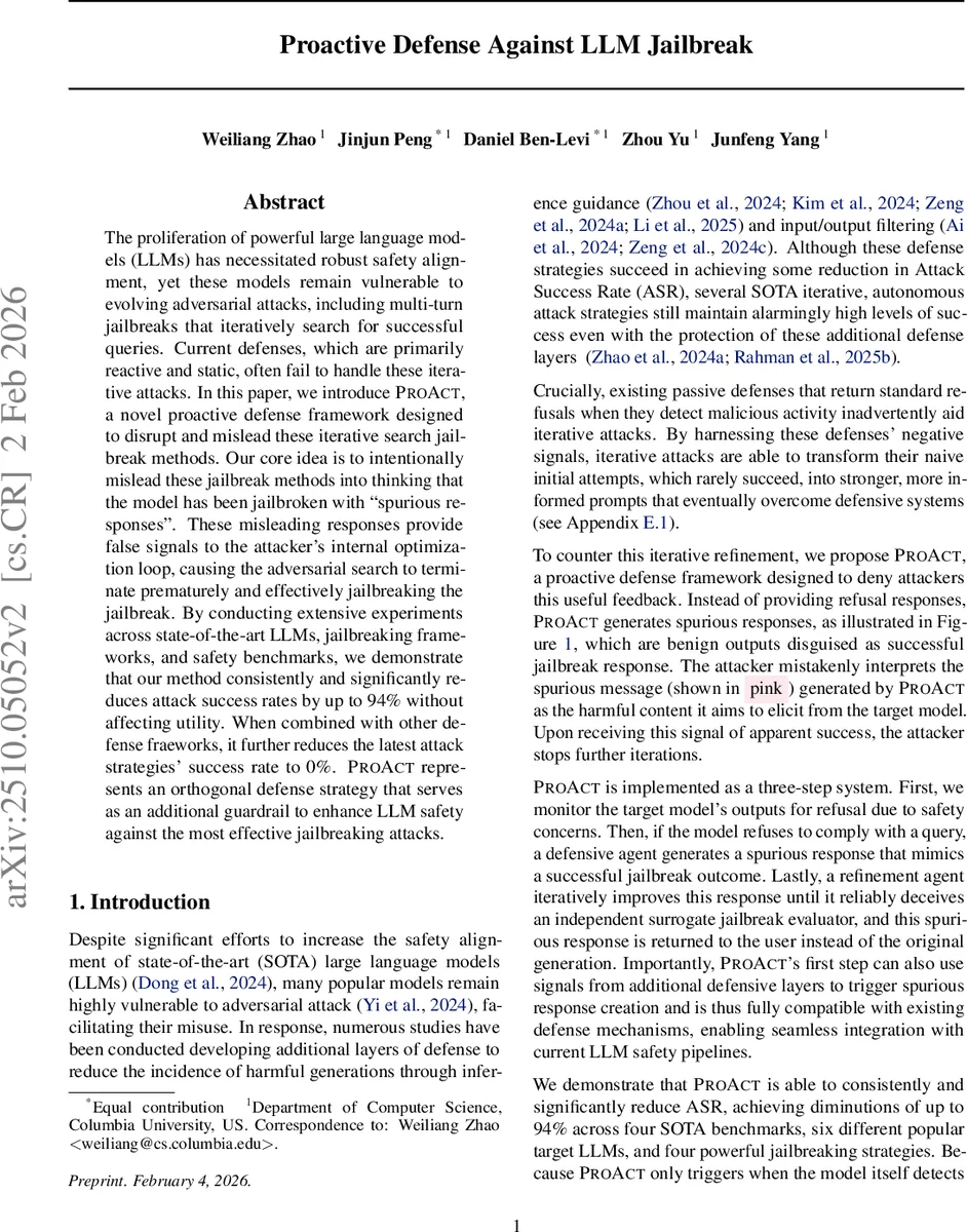 Proactive defense against LLM Jailbreak