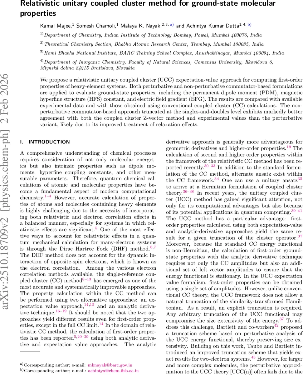 Relativistic unitary coupled cluster method for ground-state molecular properties