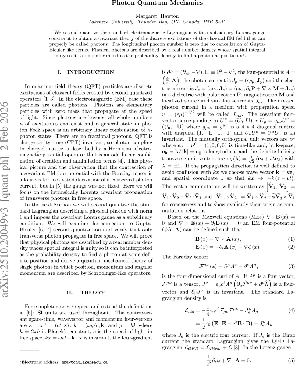 Photon Quantum Mechanics