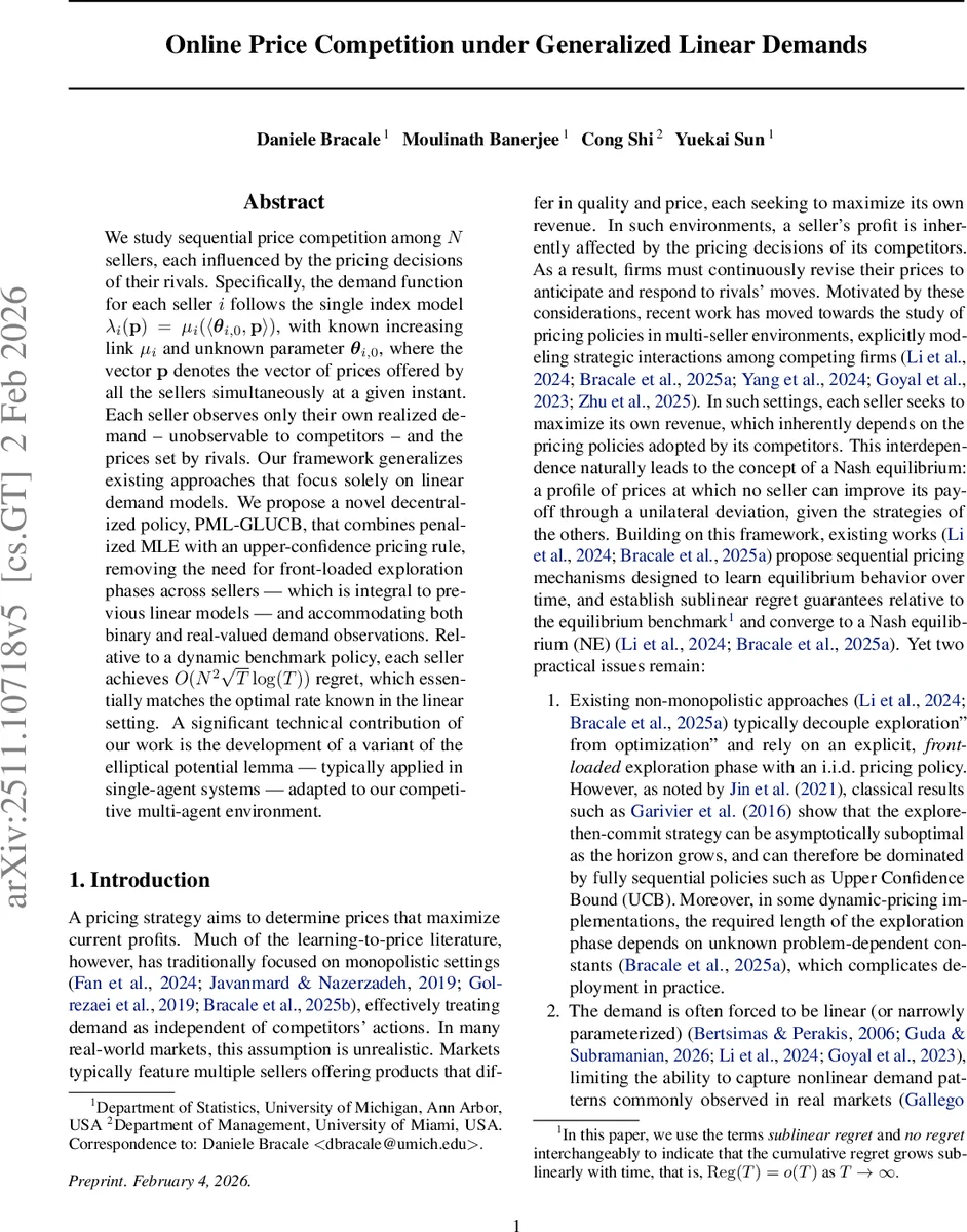 Online Price Competition under Generalized Linear Demands
