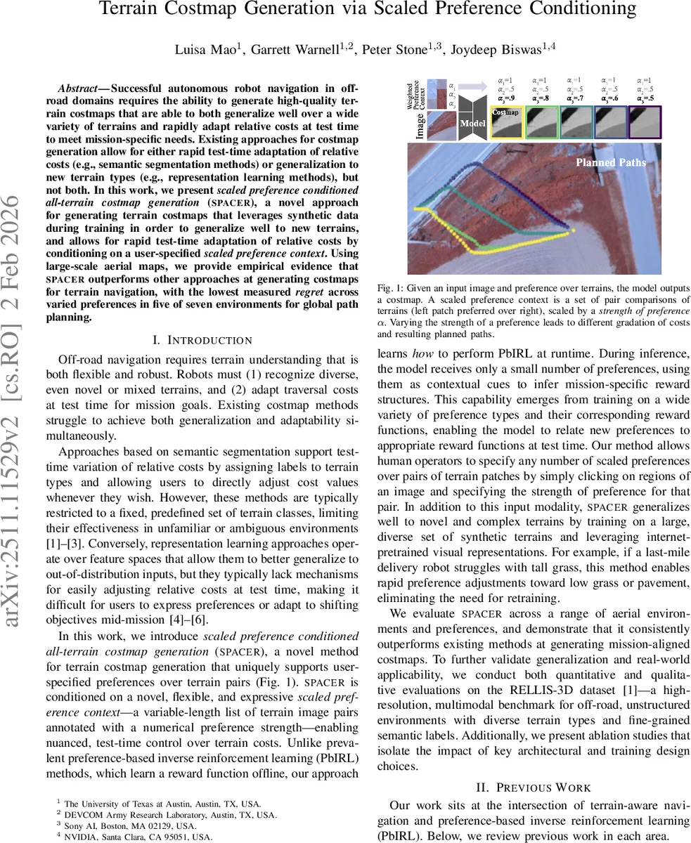 Terrain Costmap Generation via Scaled Preference Conditioning