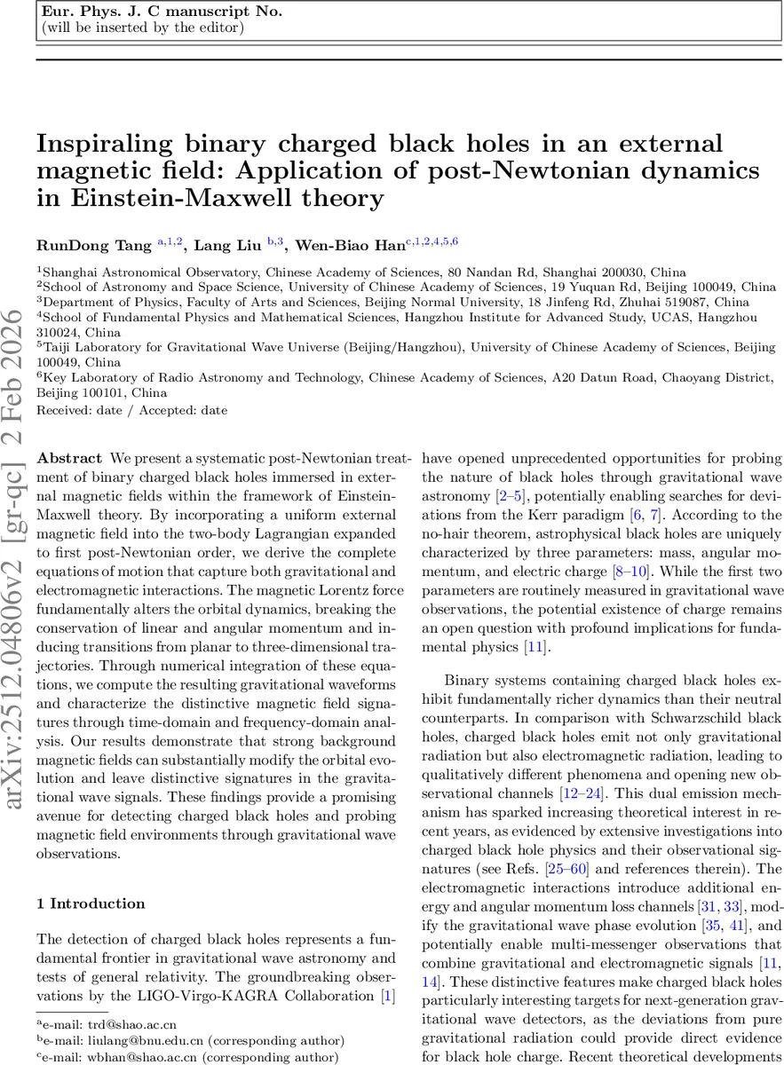 Inspiraling binary charged black holes in an external magnetic field: Application of post-Newtonian dynamics in Einstein-Maxwell theory