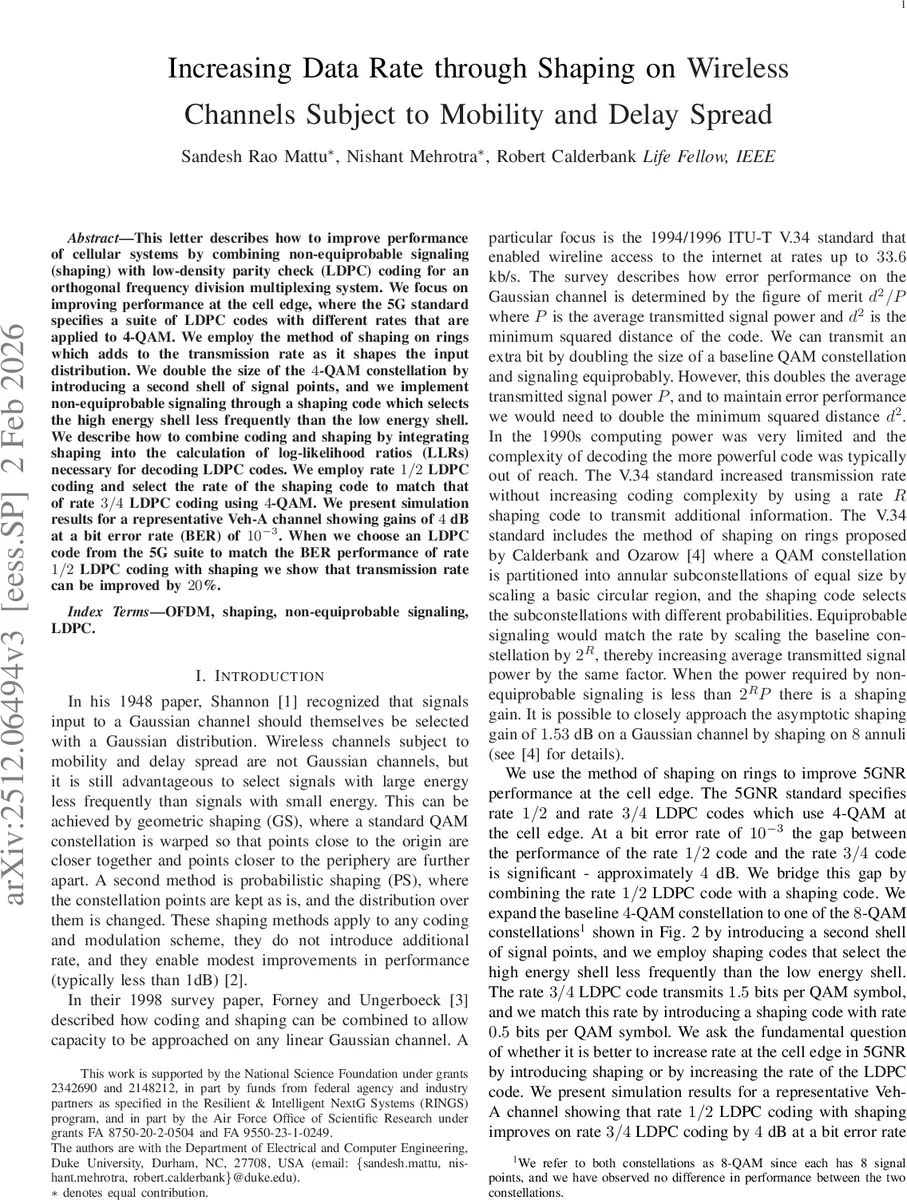 Increasing Data Rate through Shaping on Wireless Channels Subject to Mobility and Delay Spread