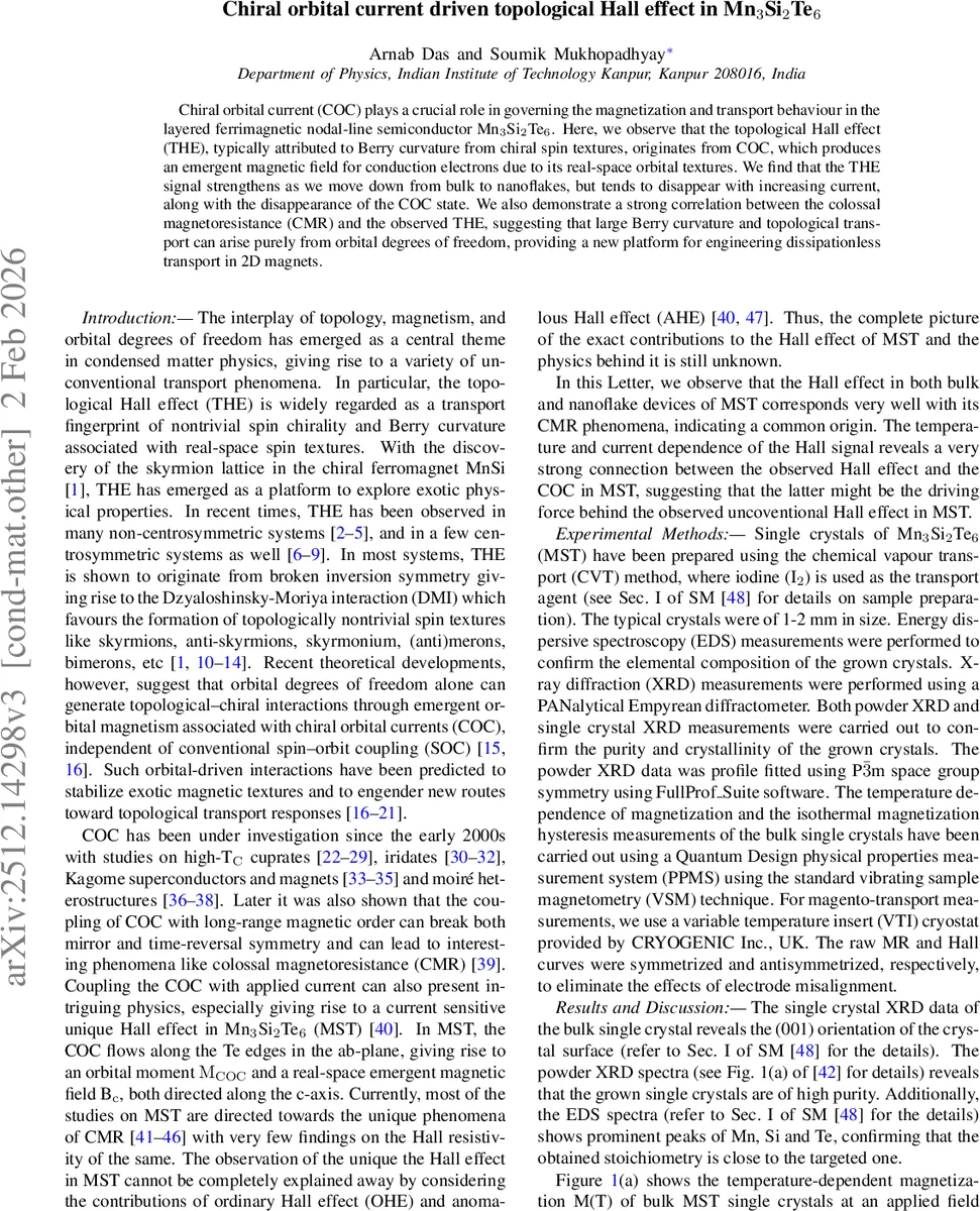 Chiral orbital current driven topological Hall effect in Mn3Si2Te6
