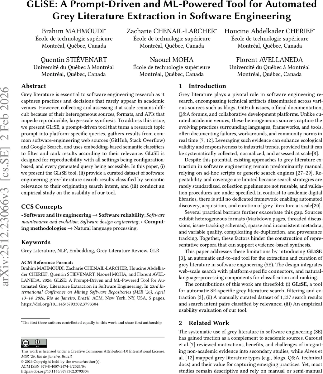 GLiSE: A Prompt-Driven and ML-Powered Tool for Automated Grey Literature Extraction in Software Engineering