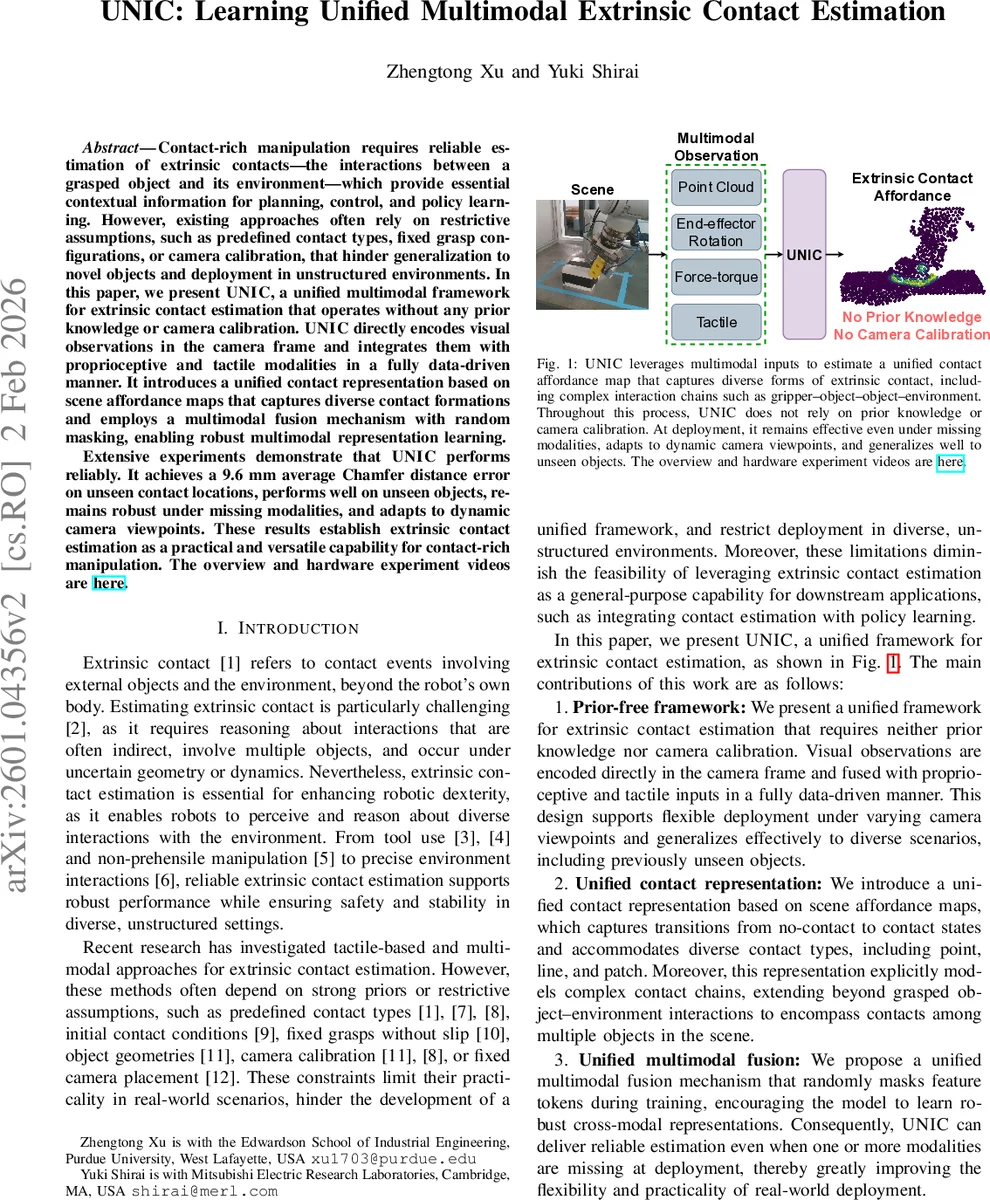 UNIC: Learning Unified Multimodal Extrinsic Contact Estimation