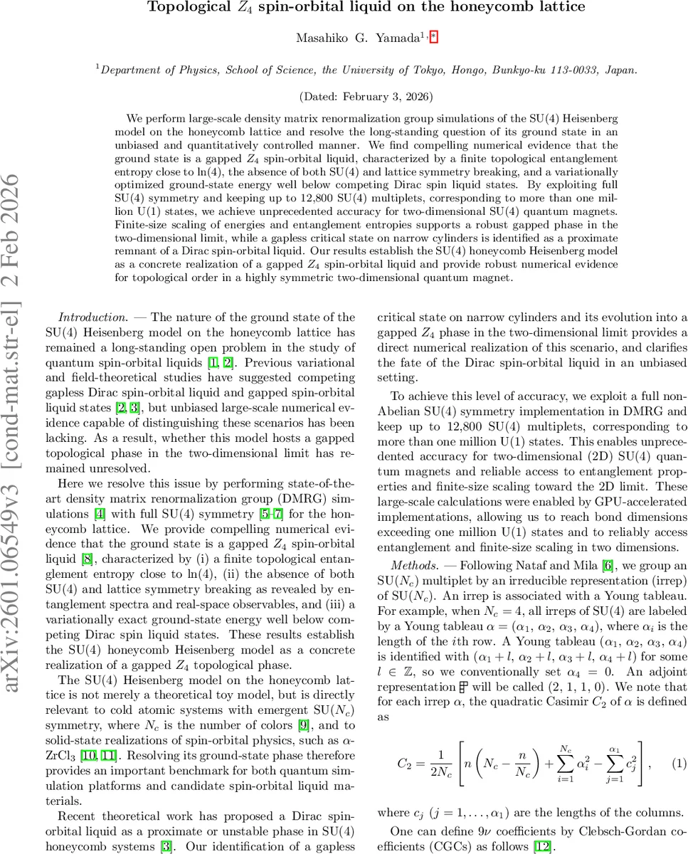 Topological $Z_4$ spin-orbital liquid on the honeycomb lattice