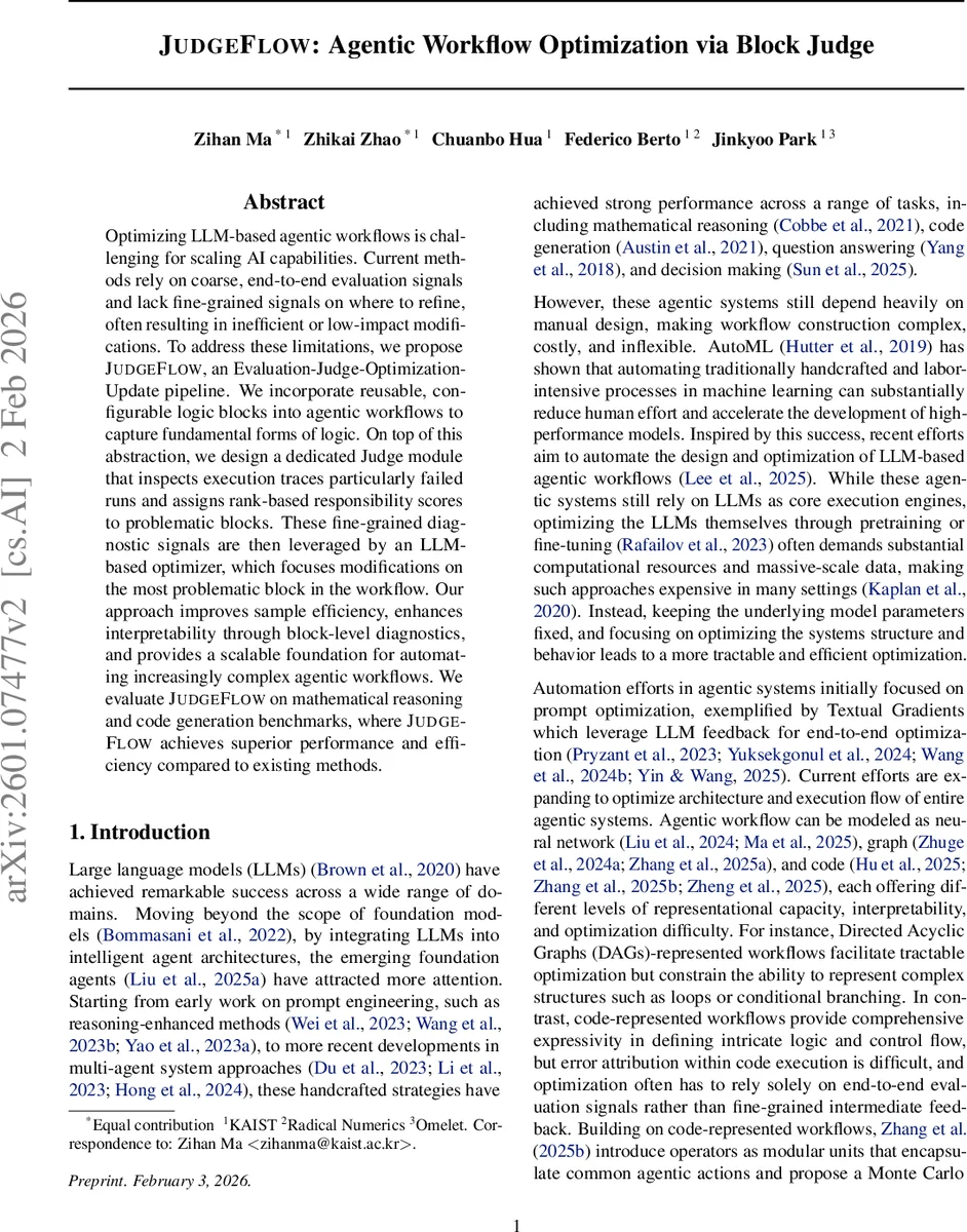JudgeFlow: Agentic Workflow Optimization via Block Judge