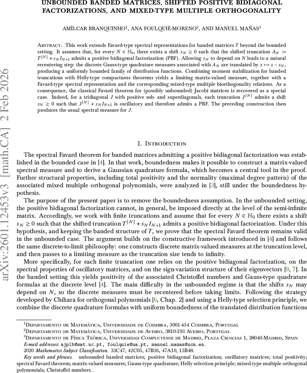 Unbounded banded matrices, shifted positive bidiagonal factorizations, and mixed-type multiple orthogonality