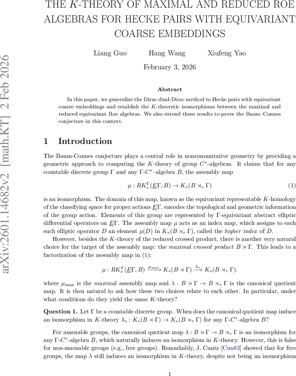 The K-theory of maximal and reduced Roe algebras for Hecke pairs with equivariant coarse embeddings