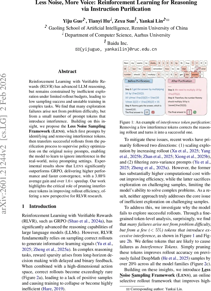 Less Noise, More Voice: Reinforcement Learning for Reasoning via Instruction Purification