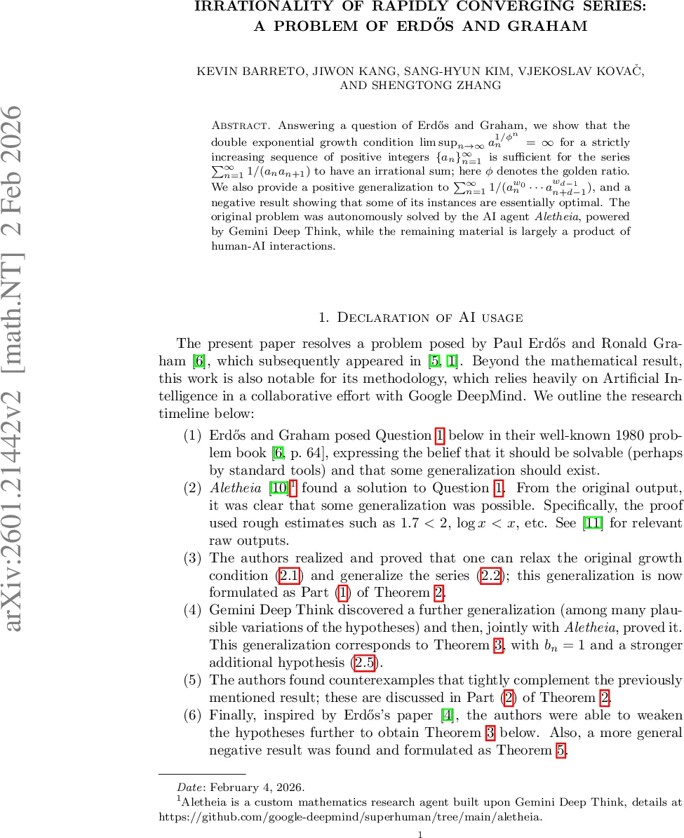Irrationality of rapidly converging series: a problem of Erdős and Graham