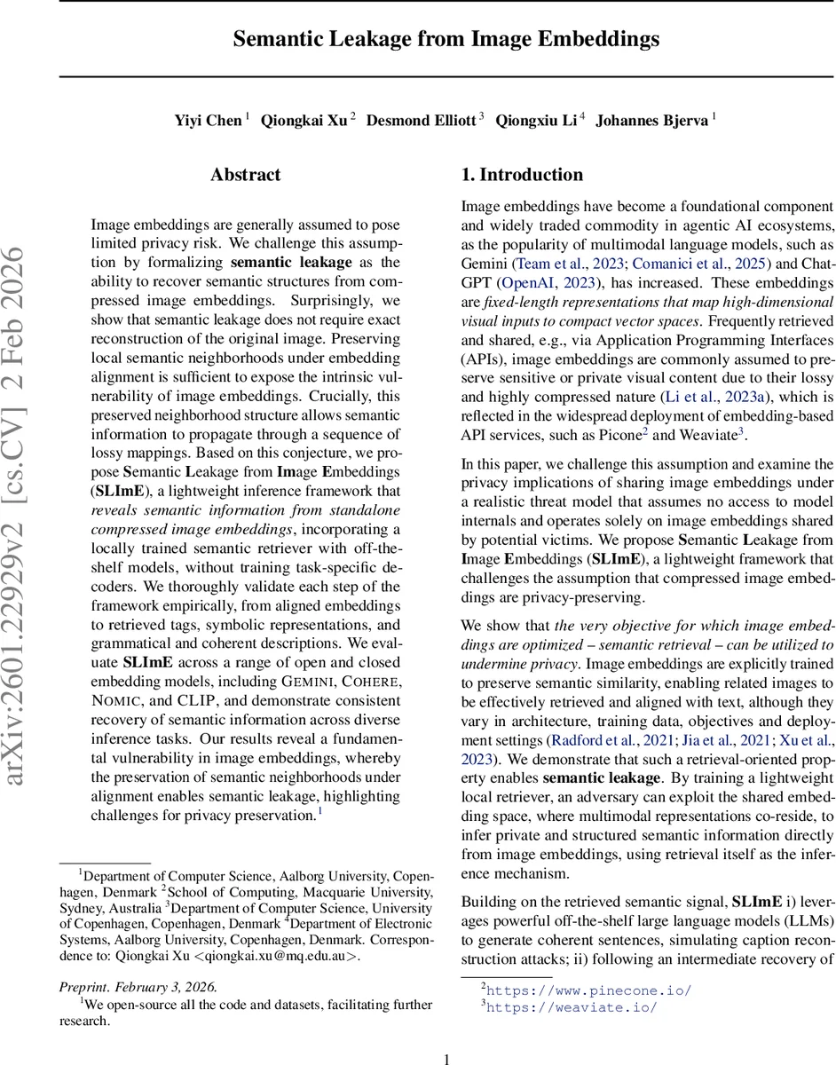 Semantic Leakage from Image Embeddings