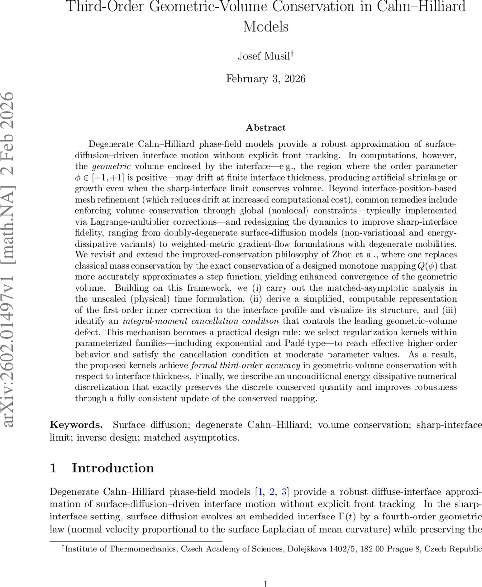 Third-Order Geometric-Volume Conservation in Cahn--Hilliard Models