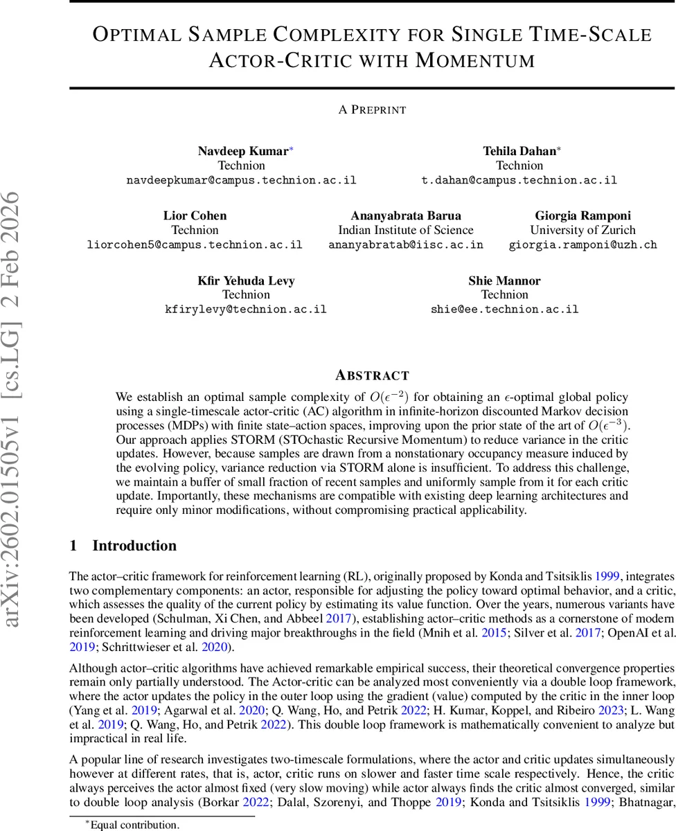 Optimal Sample Complexity for Single Time-Scale Actor-Critic with Momentum