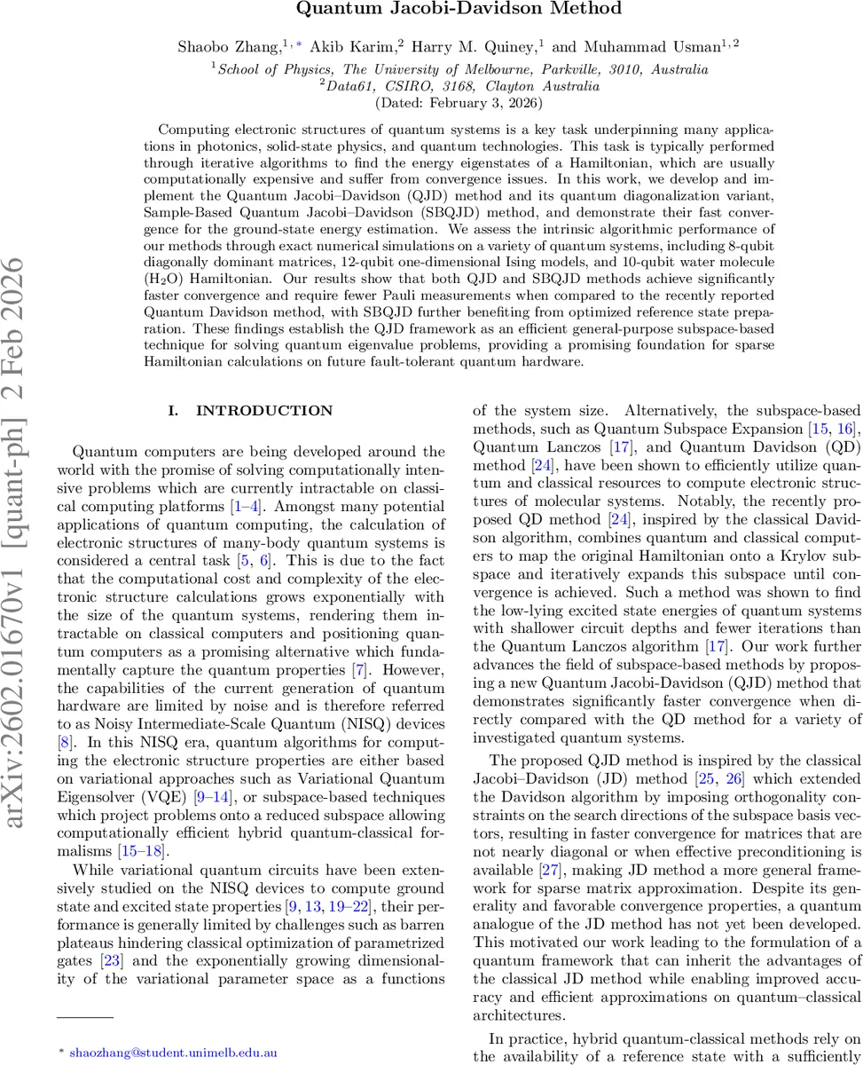Quantum Jacobi-Davidson Method