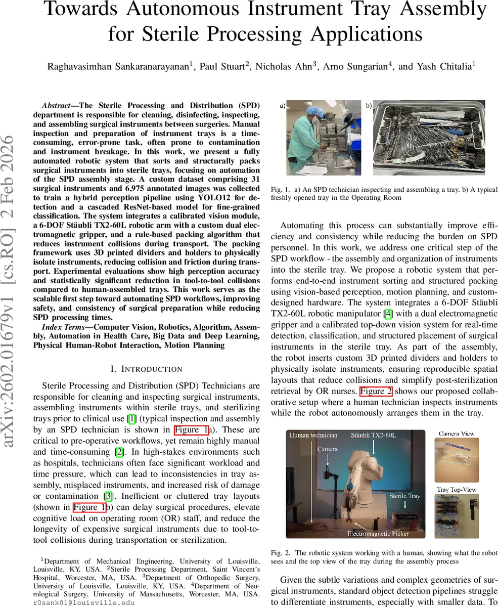 Towards Autonomous Instrument Tray Assembly for Sterile Processing Applications