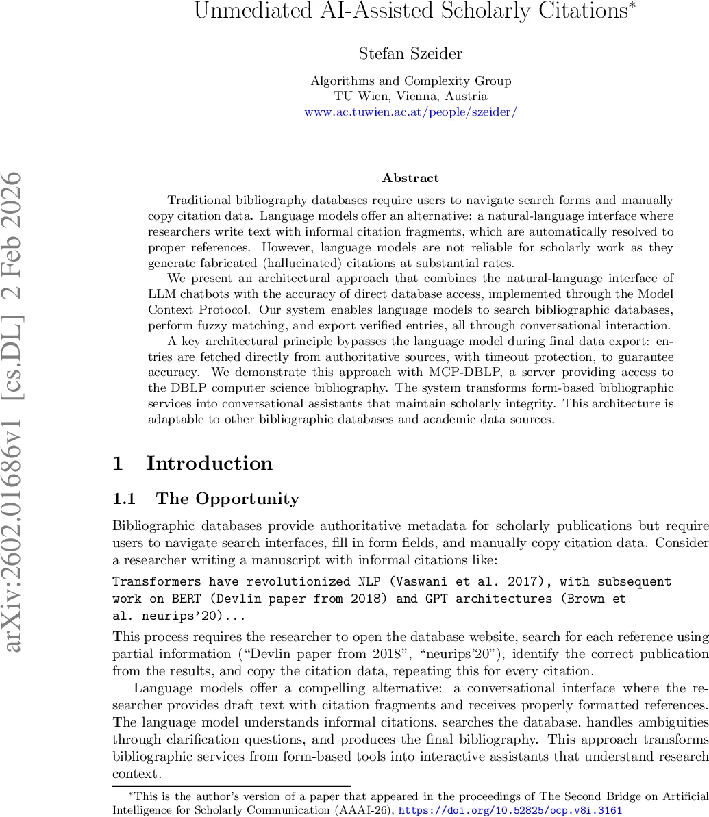 Unmediated AI-Assisted Scholarly Citations