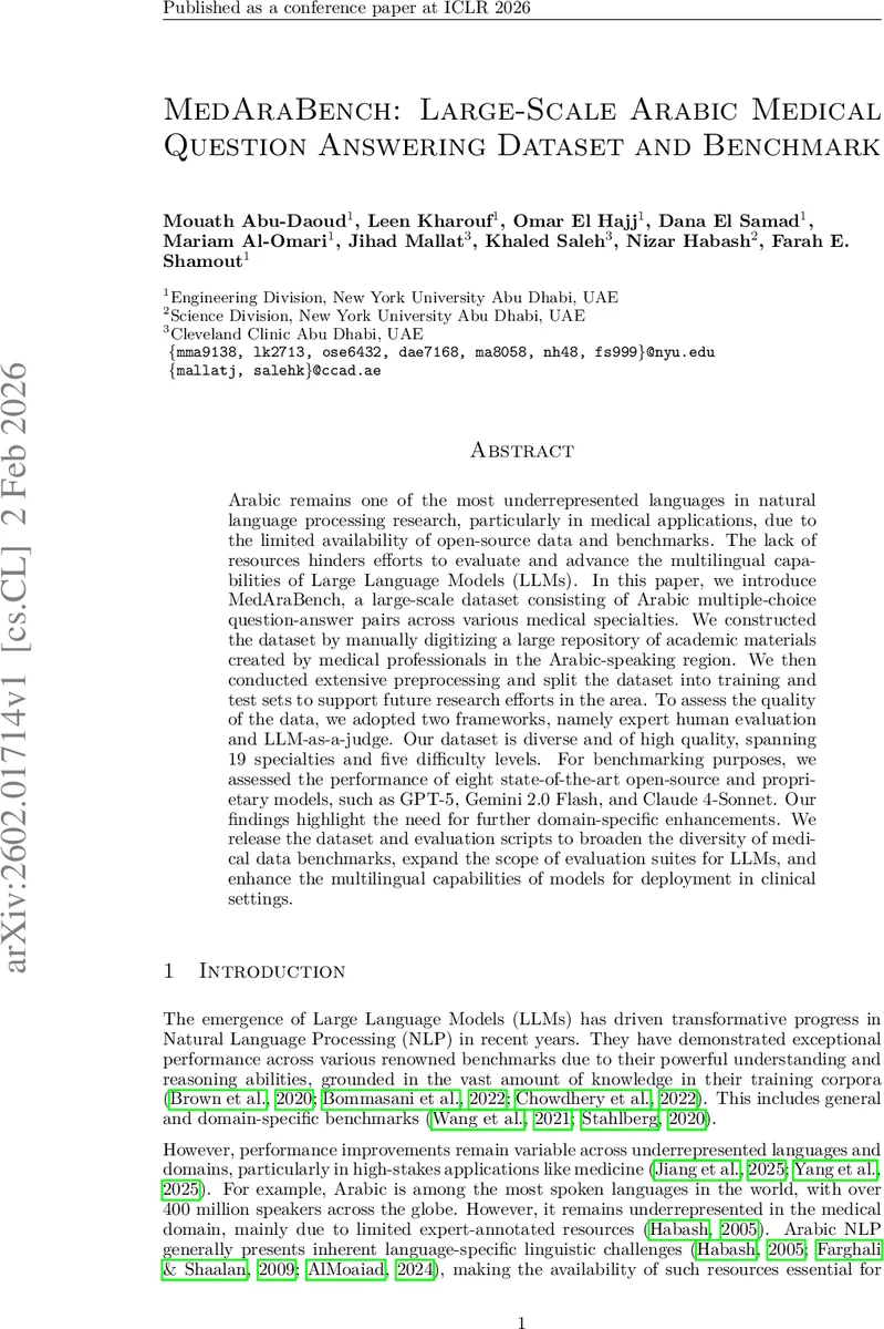 MedAraBench: Large-Scale Arabic Medical Question Answering Dataset and Benchmark