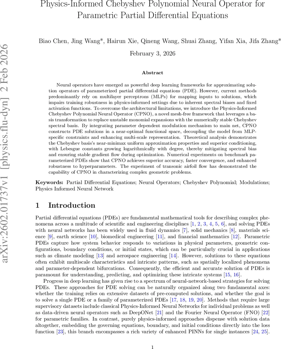 Physics-Informed Chebyshev Polynomial Neural Operator for Parametric Partial Differential Equations