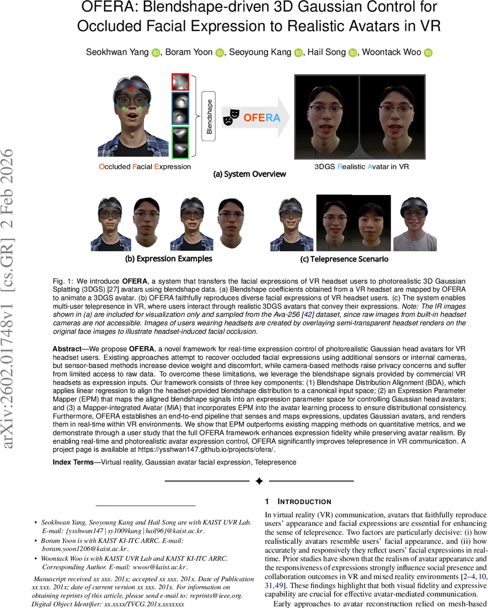 OFERA: Blendshape-driven 3D Gaussian Control for Occluded Facial Expression to Realistic Avatars in VR
