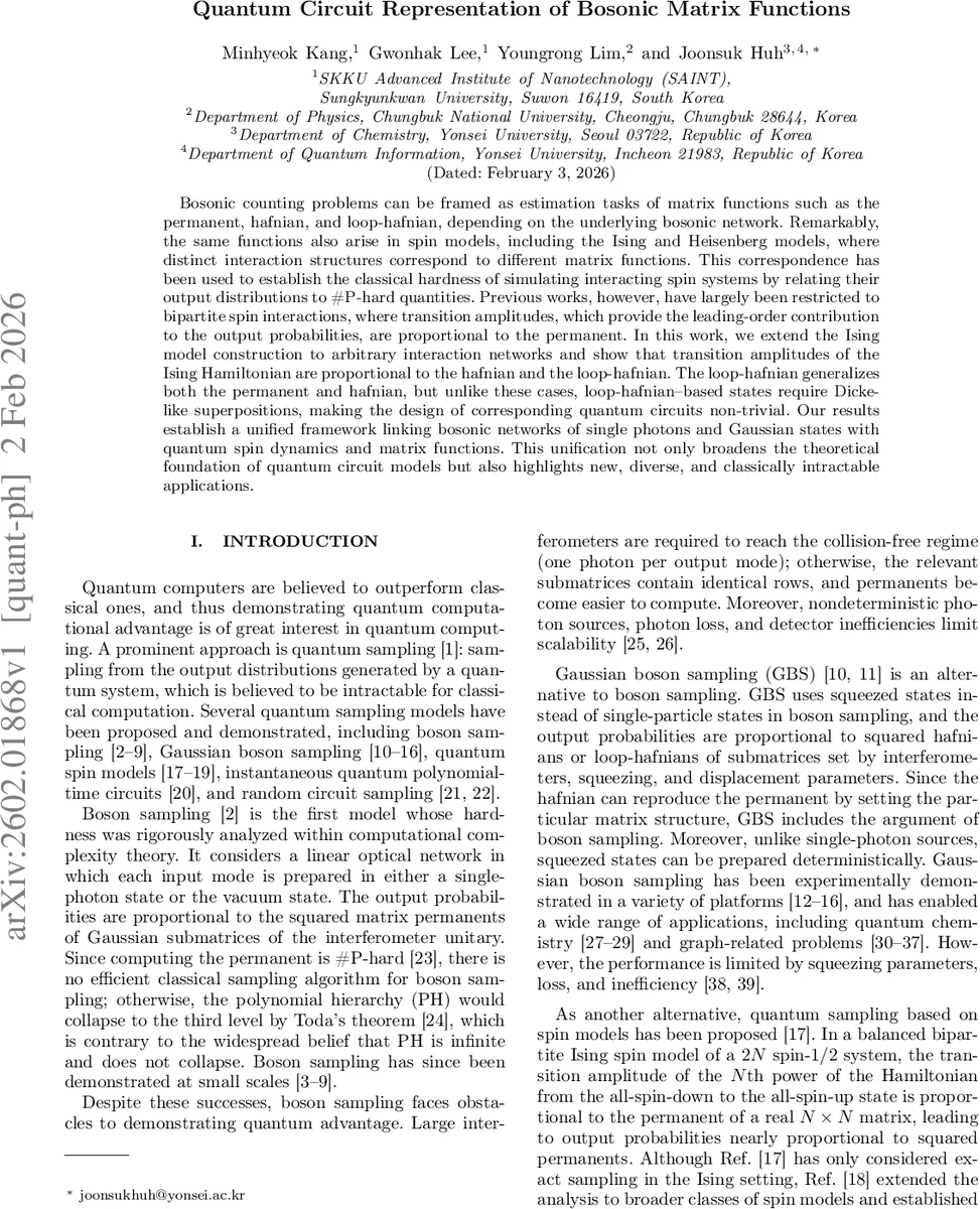 Quantum Circuit Representation of Bosonic Matrix Functions