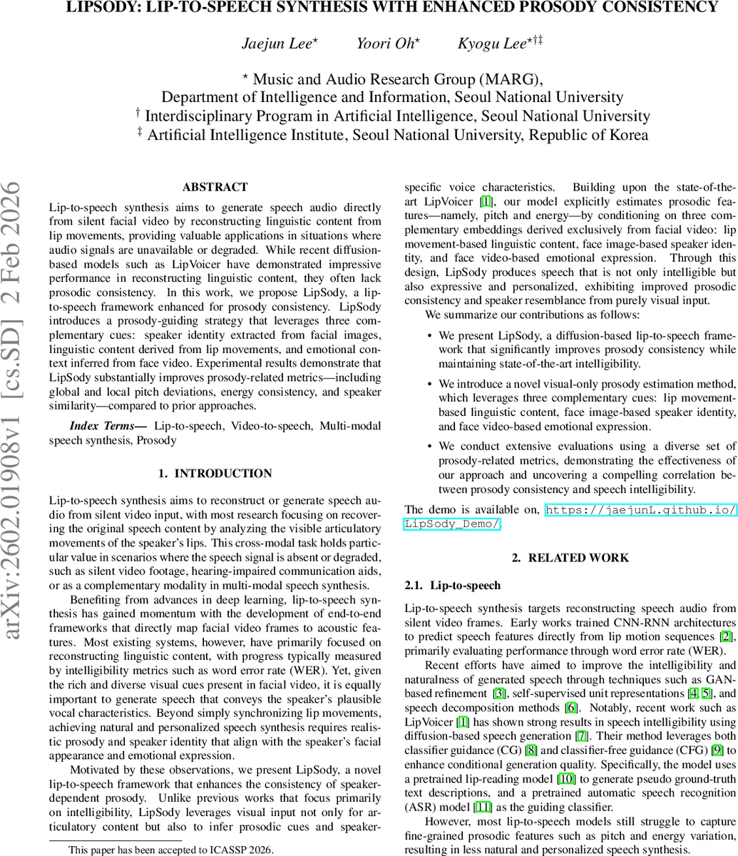 LipSody: Lip-to-Speech Synthesis with Enhanced Prosody Consistency